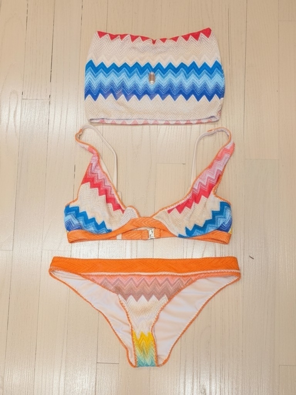 Missoni Mare Orange Multi Zigzag Chevron Triangle Bikini Size IT40 S - Picture 2 of 8